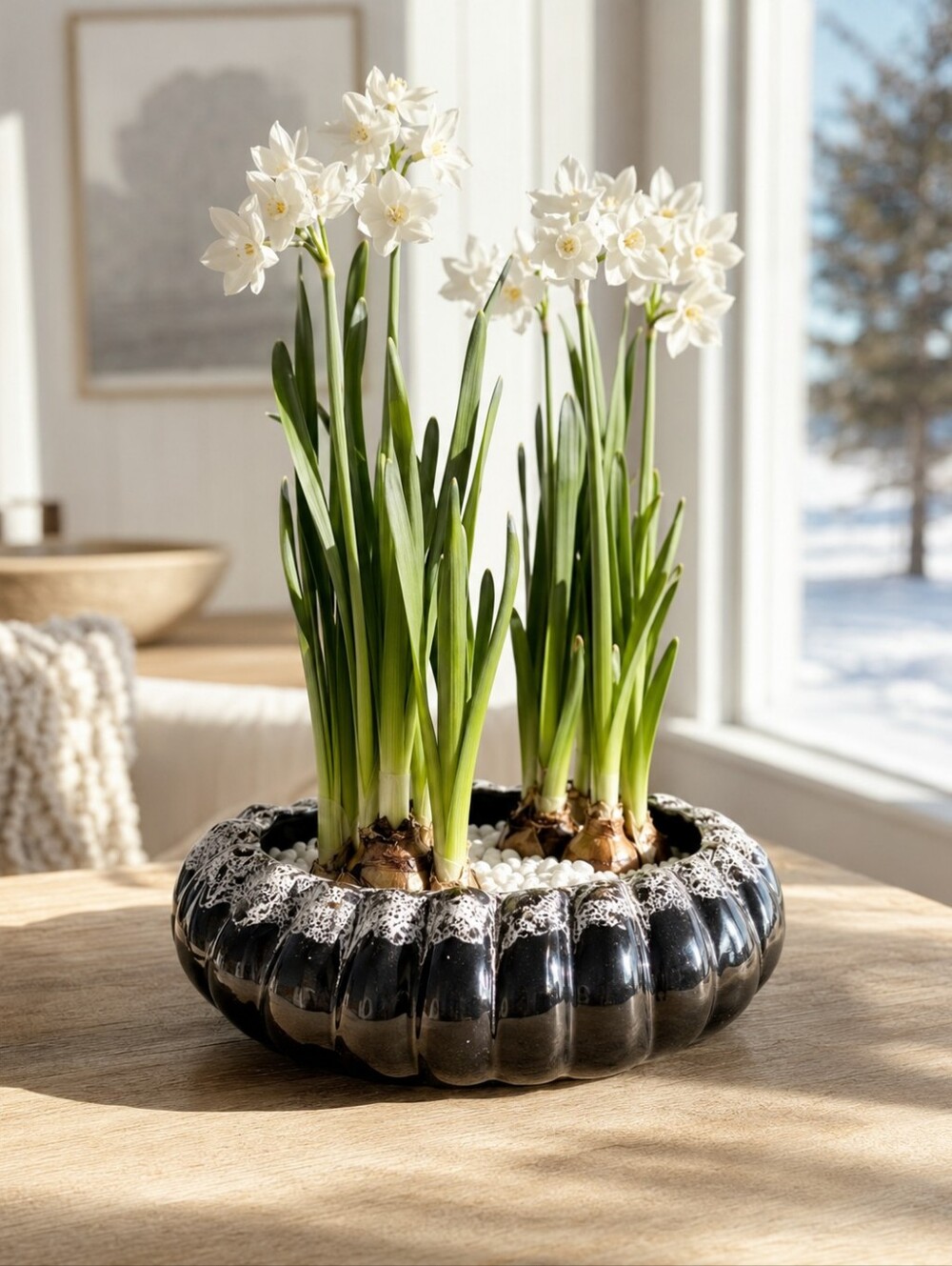Vintage Beauceware Quebec Black White Drip Bulb Planter / Ikebana Vase